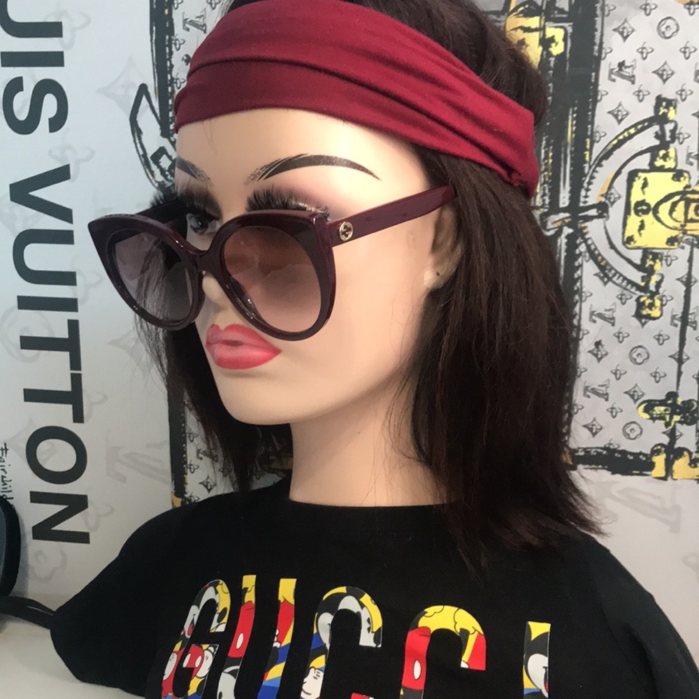 New Authentic Gucci GG0325S 007 Burgundy Cat-Eye Sunglasses Red Lenses - Picture 1 of 12